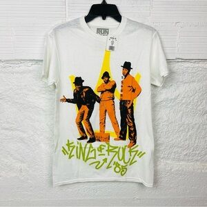 NWT RUN DMC white & orange KING OF ROCK 87 short sleeve shirt size small